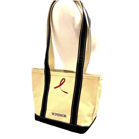 L.L. Bean Vintage Boat Tote Bag Canvas Pink Brest Cancer Logo Gorgeous Mint USA - Picture 1 of 15